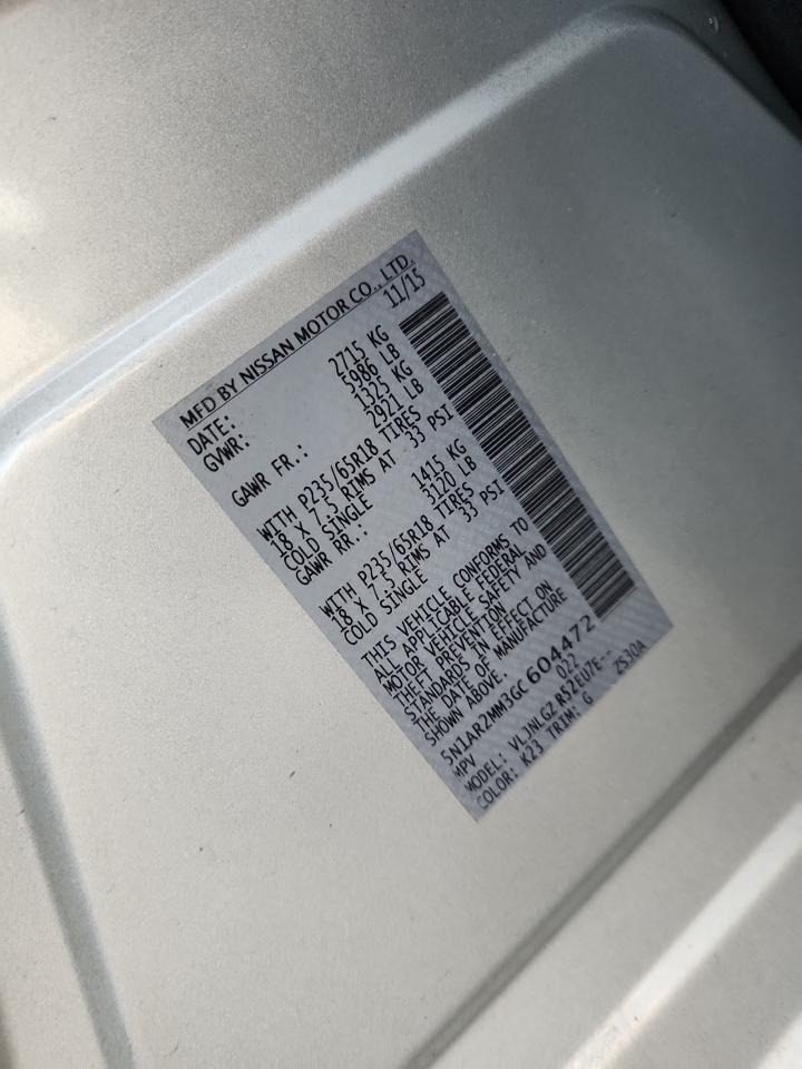 2016 Nissan Pathfinder S VIN: 5N1AR2MM3GC604472 Lot: 92615485