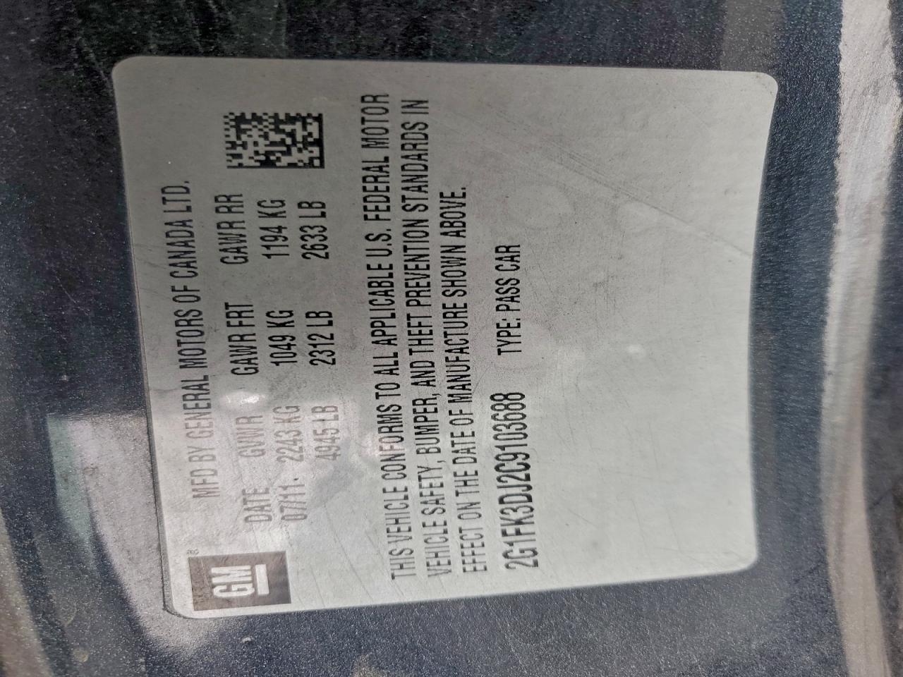 2012 Chevrolet Camaro 2Ss VIN: 2G1FK3DJ2C9103688 Lot: 94150735