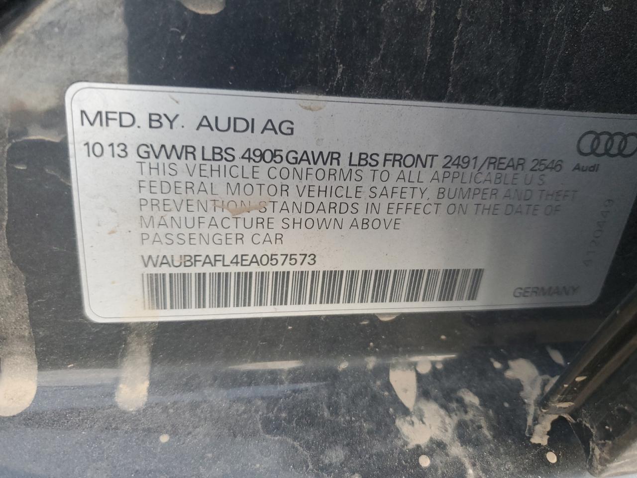 2014 Audi A4 Premium VIN: WAUBFAFL4EA057573 Lot: 91313445