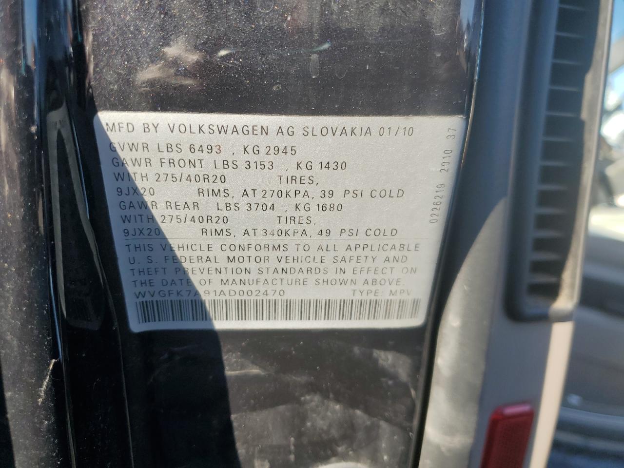 2010 Volkswagen Touareg Tdi VIN: WVGFK7A91AD002470 Lot: 92440935