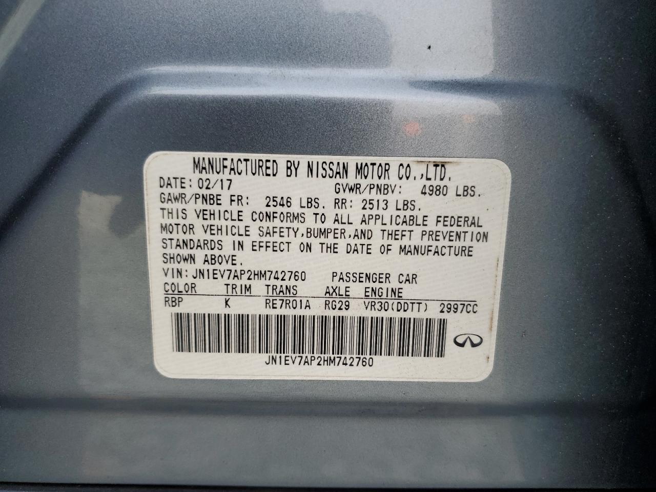 2017 Infiniti Q50 Premium VIN: JN1EV7AP2HM742760 Lot: 93455775