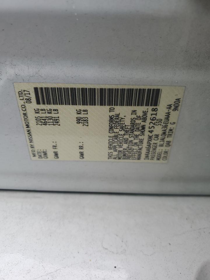 2017 Nissan Maxima 3.5S VIN: 1N4AA6APXHC452618 Lot: 91876845