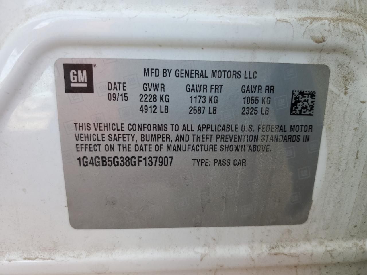 2016 Buick Lacrosse VIN: 1G4GB5G38GF137907 Lot: 92902915