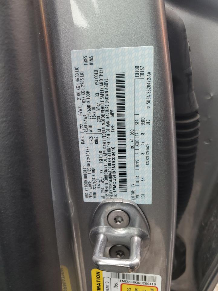 2022 Ford Escape Sel VIN: 1FMCU9H93NUC00410 Lot: 93687465