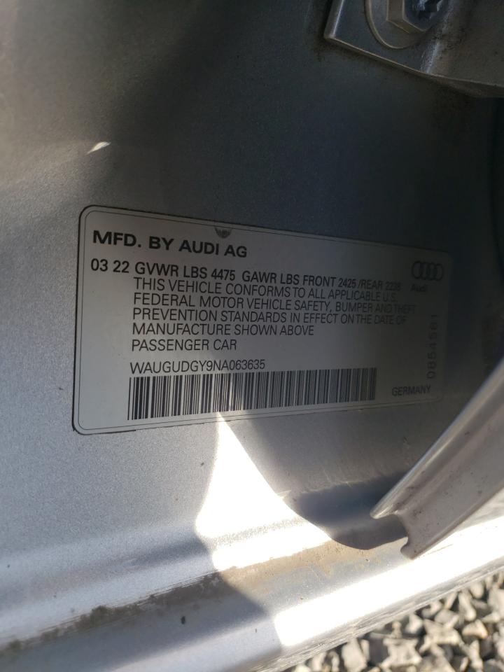 2022 Audi A3 Premium VIN: WAUGUDGY9NA063635 Lot: 93014745