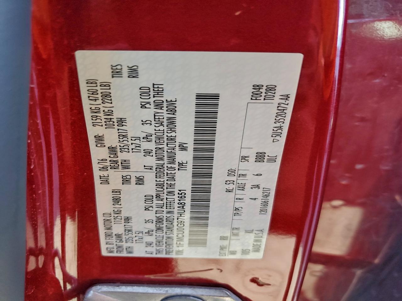 2017 Ford Escape Se VIN: 1FMCU0G97HUA81651 Lot: 94479705