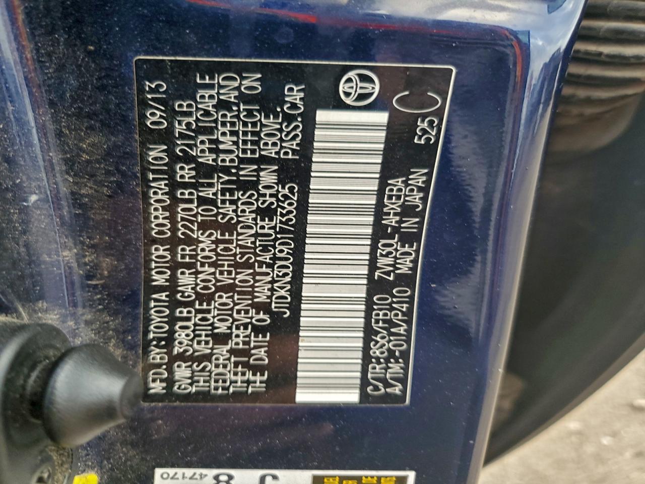 2013 Toyota Prius VIN: JTDKN3DU9D1733625 Lot: 93369055