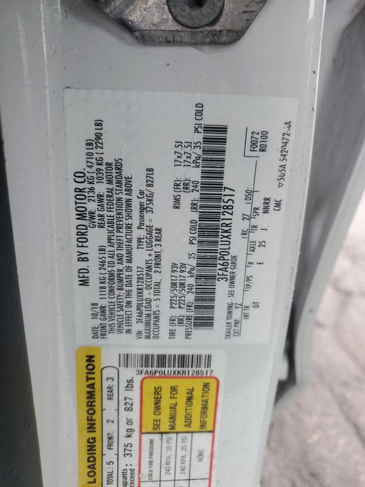 2019 Ford Fusion Se VIN: 3FA6P0LUXKR128517 Lot: 93647925