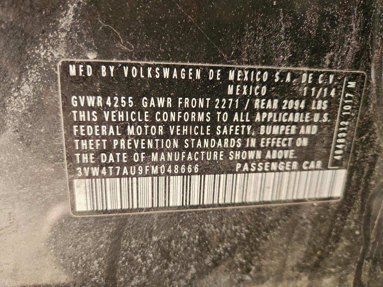 2015 Volkswagen Gti VIN: 3VW4T7AU9FM048666 Lot: 94384055