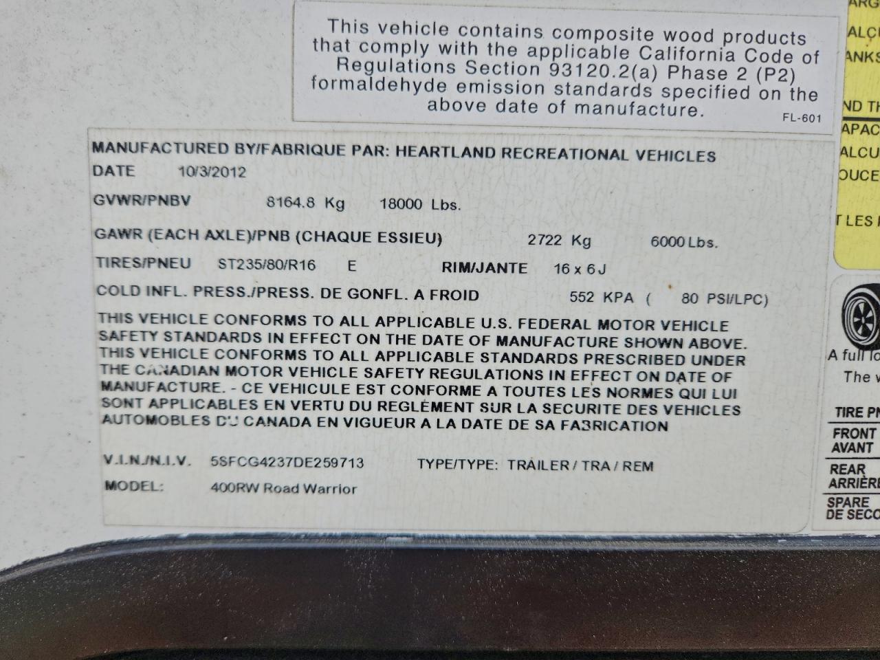 2013 Heartland Road Warri VIN: 5SFCG4237DE259713 Lot: 86099005