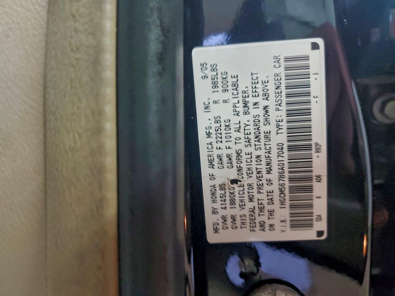 2006 Honda Accord Ex VIN: 1HGCM56786A017040 Lot: 94189965