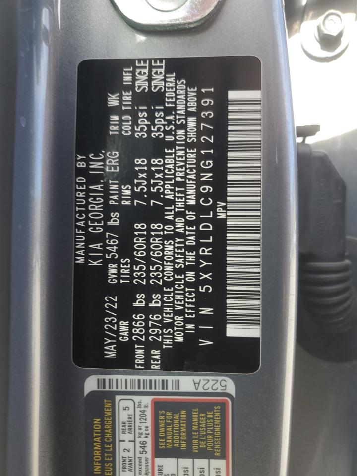 2022 Kia Sorento S VIN: 5XYRLDLC9NG127391 Lot: 91025775