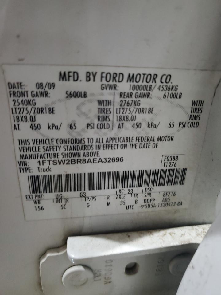 2010 Ford F250 Super Duty VIN: 1FTSW2BR8AEA32696 Lot: 92097775