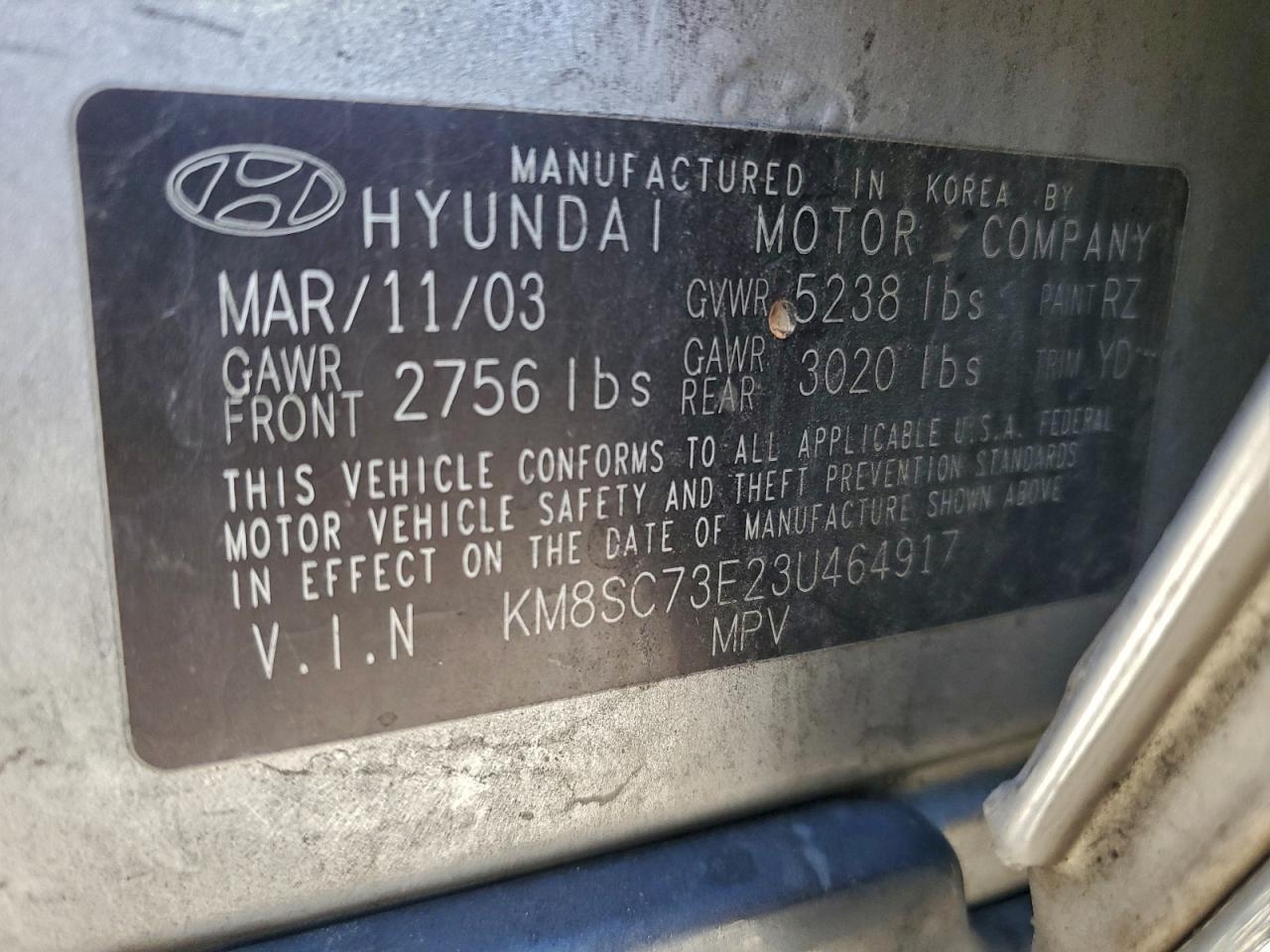 2003 Hyundai Santa Fe Gls VIN: KM8SC73E23U464917 Lot: 94645525