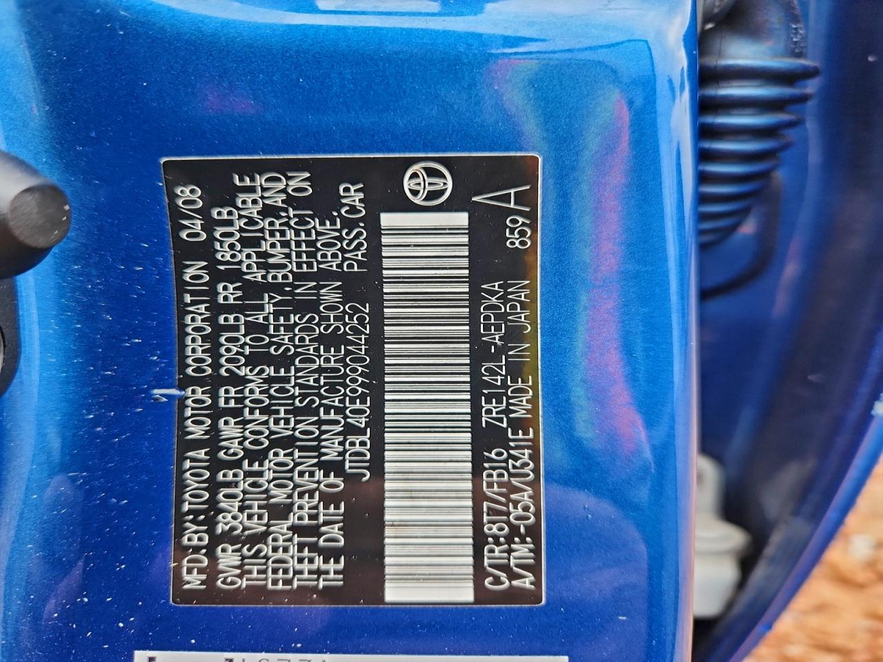 2009 Toyota Corolla Base VIN: JTDBL40E999044252 Lot: 93604305