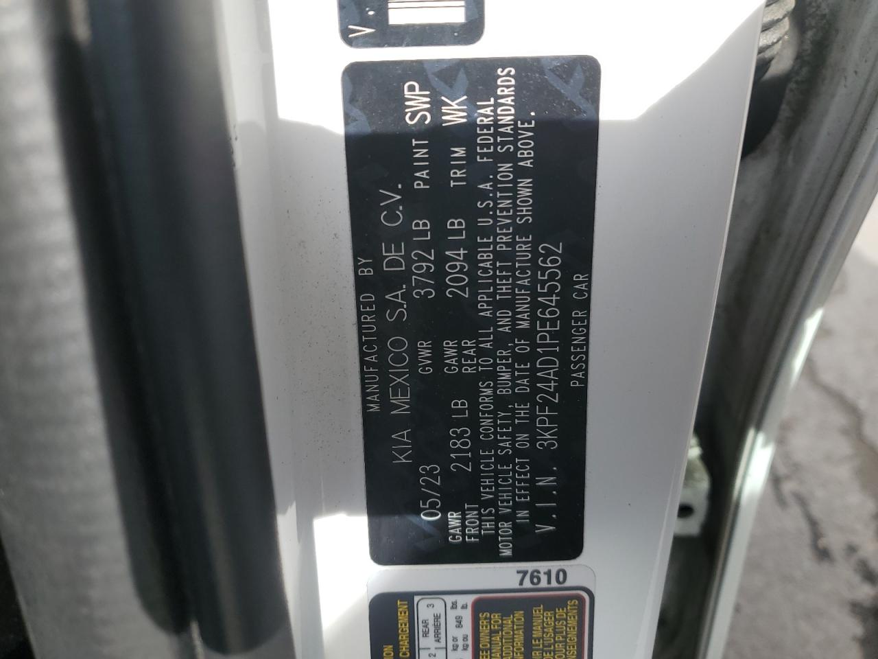 2023 Kia Forte Lx VIN: 3KPF24AD1PE645562 Lot: 90709495