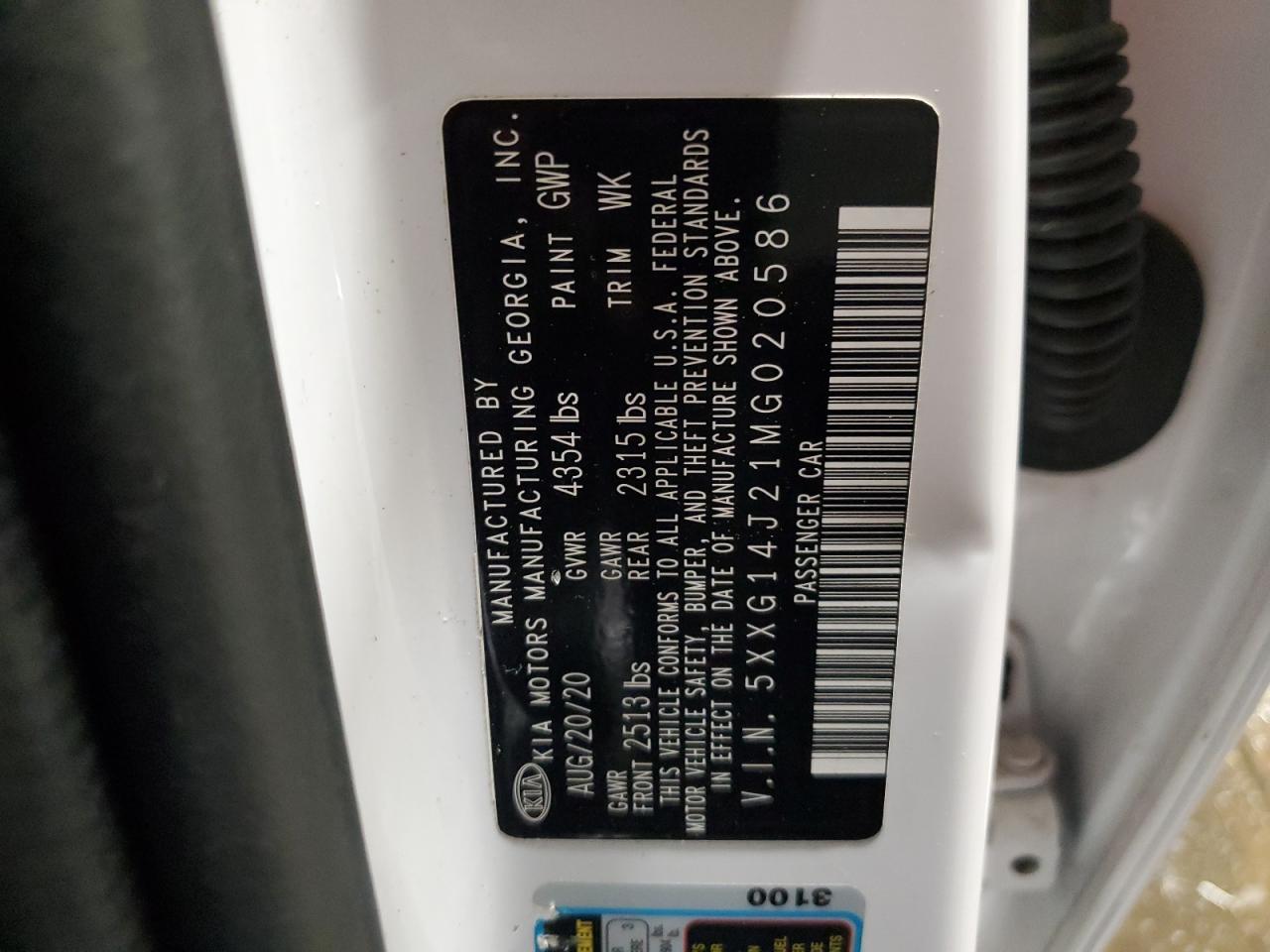 2021 Kia K5 Lxs VIN: 5XXG14J21MG020586 Lot: 92390805