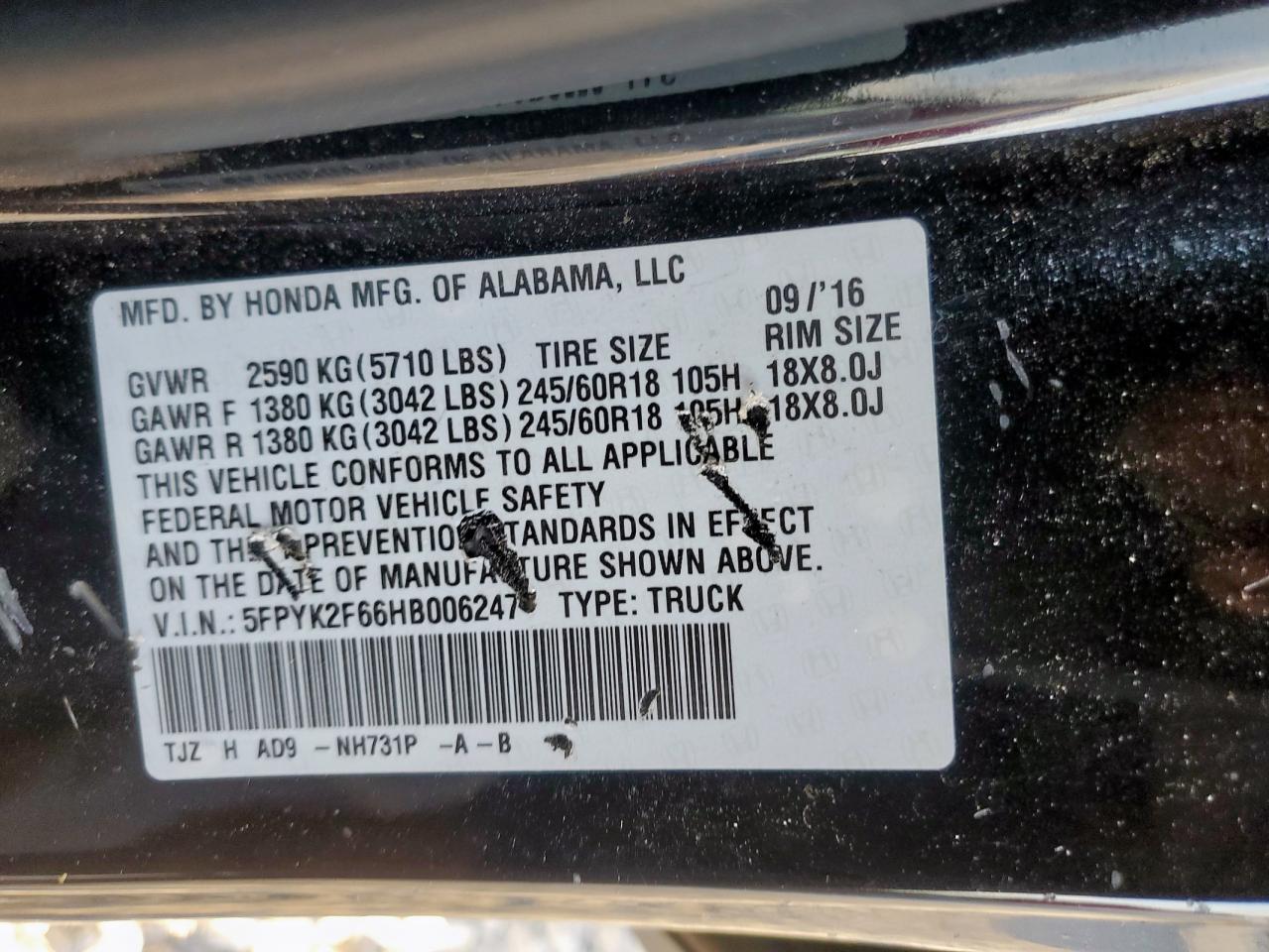 2017 Honda Ridgeline Rtl VIN: 5FPYK2F66HB006247 Lot: 91384295