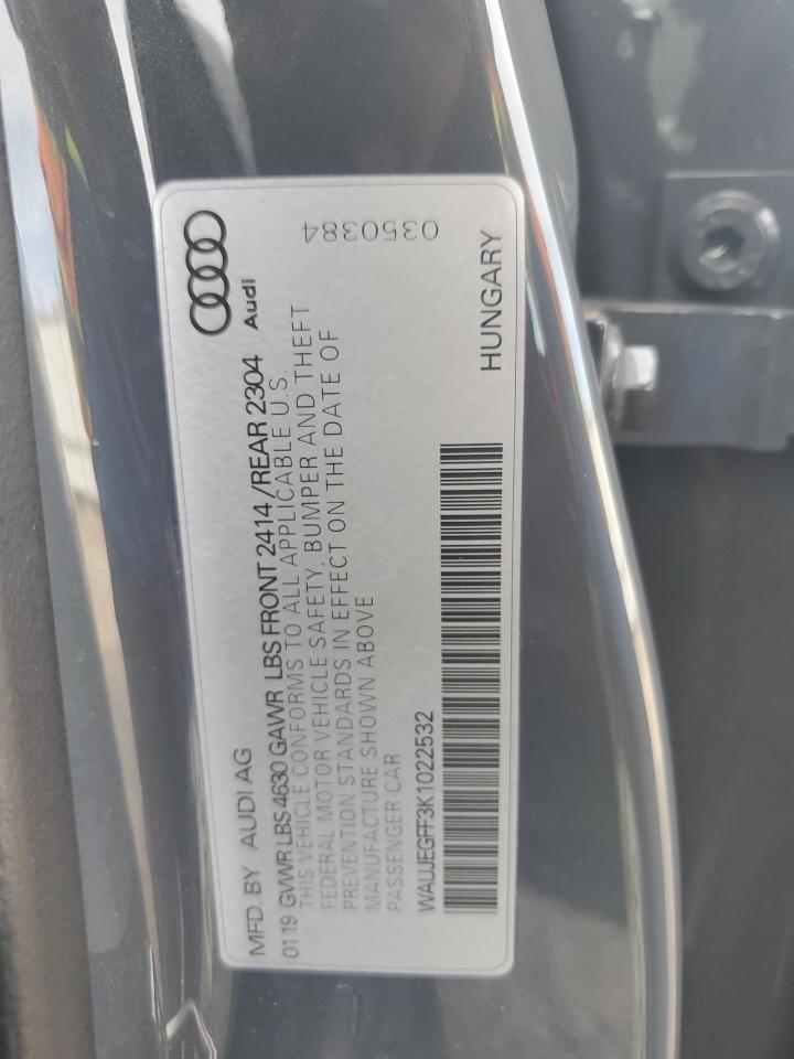 2019 Audi A3 Premium Plus VIN: WAUJEGFF3K1022532 Lot: 91710045