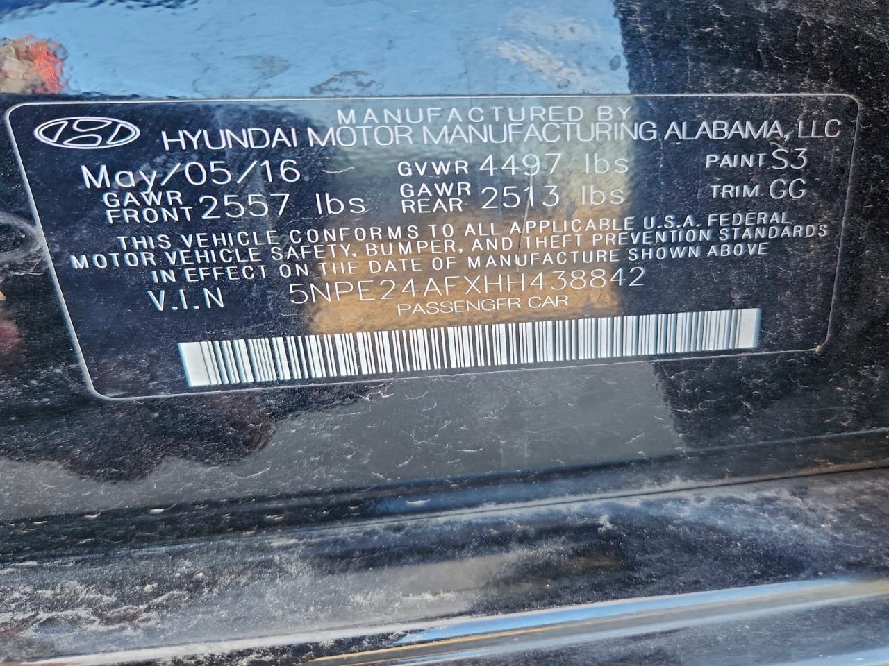 2017 Hyundai Sonata Se VIN: 5NPE24AFXHH438842 Lot: 94450065