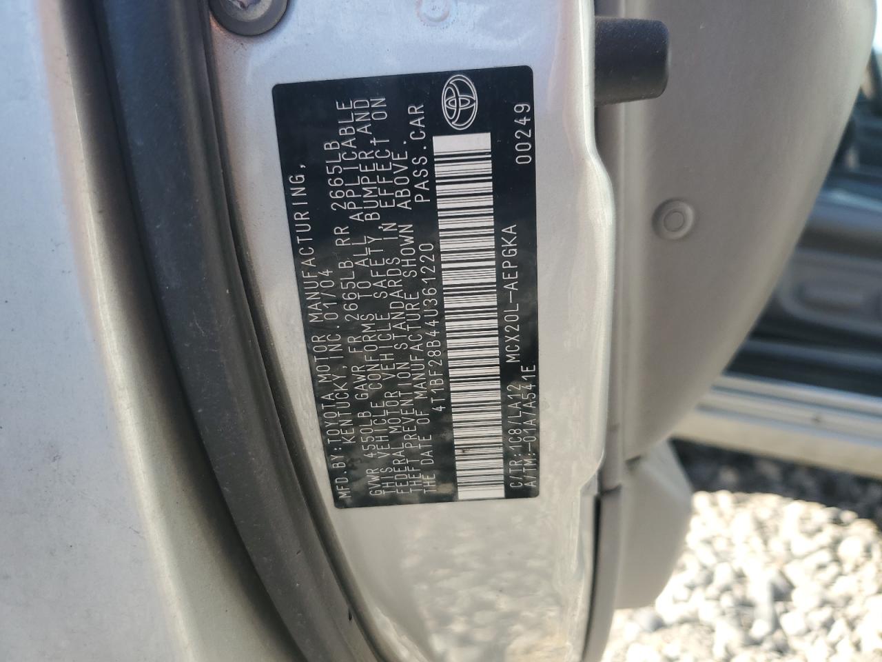 2004 Toyota Avalon Xl VIN: 4T1BF28B44U361220 Lot: 92465625