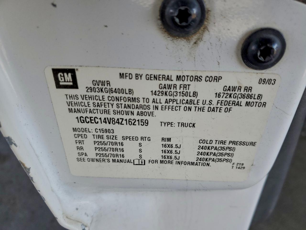 2004 Chevrolet Silverado C1500 VIN: 1GCEC14V84Z162159 Lot: 94511565