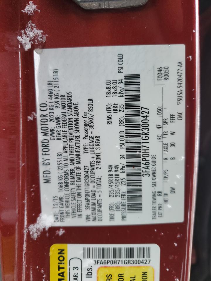 2016 Ford Fusion Se VIN: 3FA6P0H71GR300427 Lot: 91825535