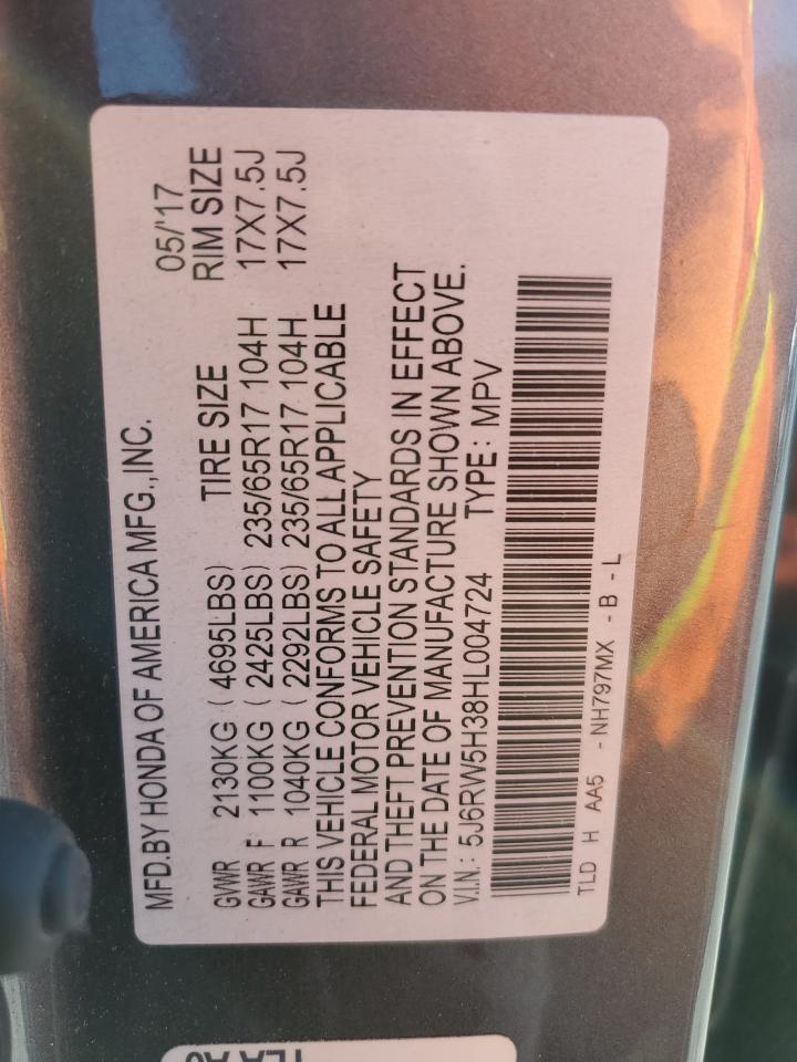 2017 Honda Cr-V Lx VIN: 5J6RW5H38HL004724 Lot: 92510375