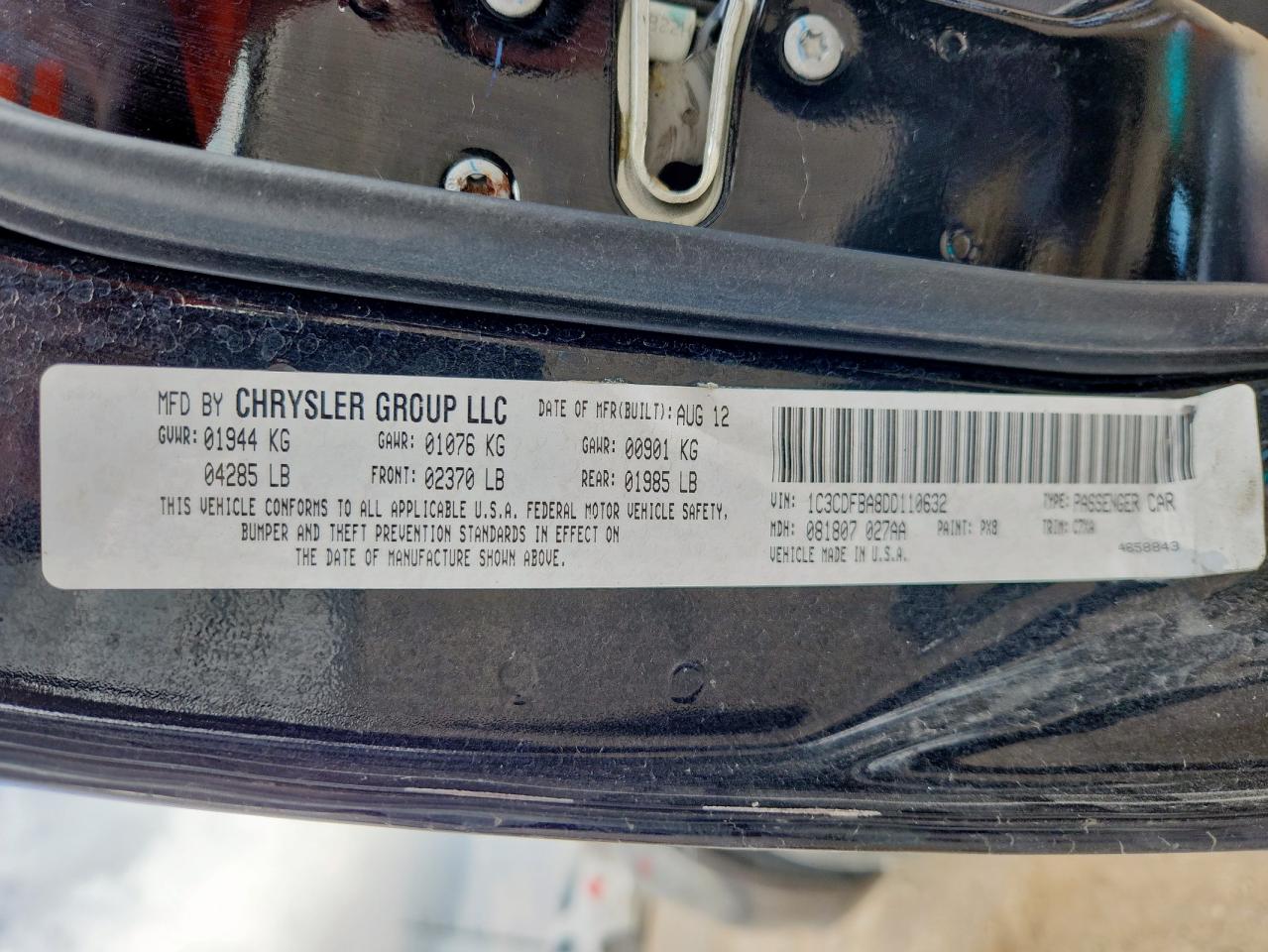 2013 Dodge Dart Sxt VIN: 1C3CDFBA8DD110632 Lot: 93248875