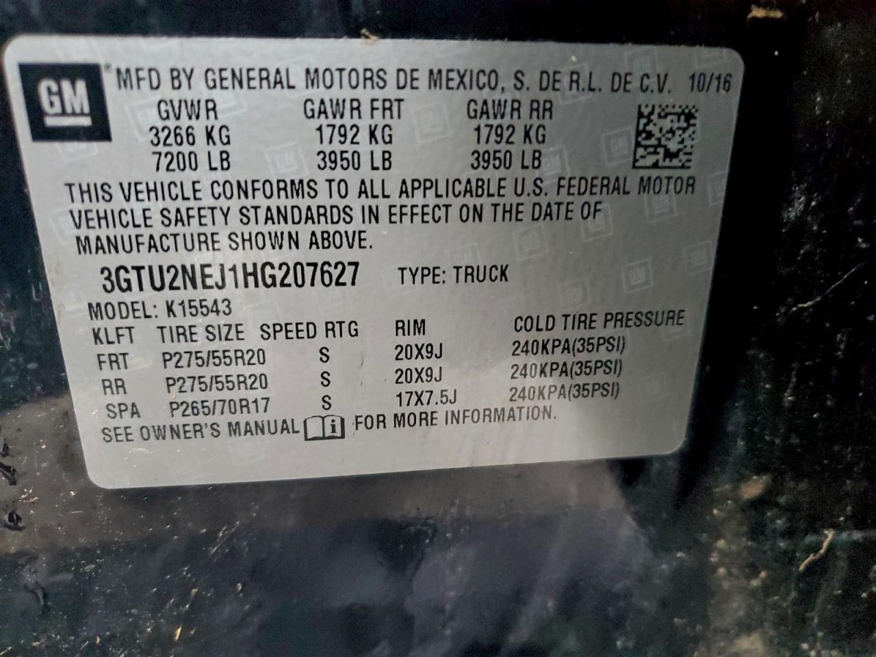 2017 GMC Sierra K1500 Slt VIN: 3GTU2NEJ1HG207627 Lot: 94710315