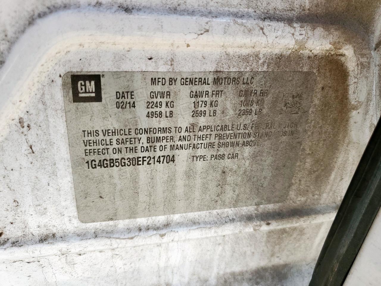 2014 Buick Lacrosse VIN: 1G4GB5G30EF214704 Lot: 90810445