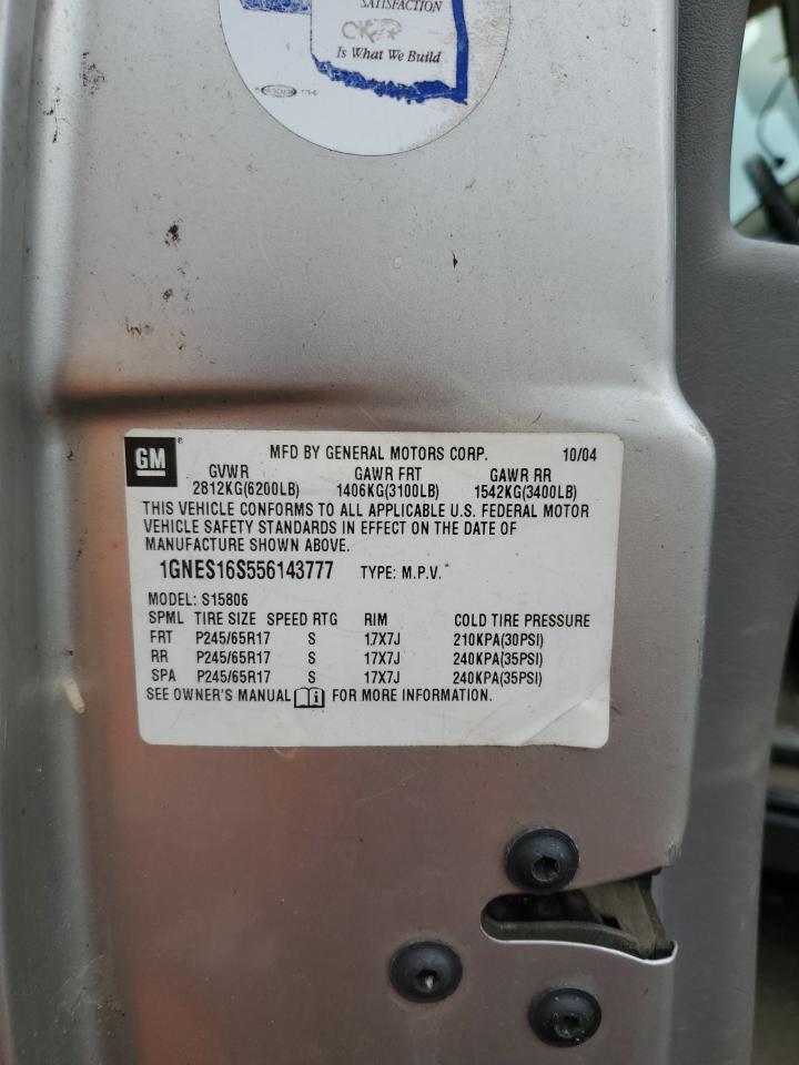 2005 Chevrolet Trailblazer Ext Ls VIN: 1GNES16S556143777 Lot: 92332025