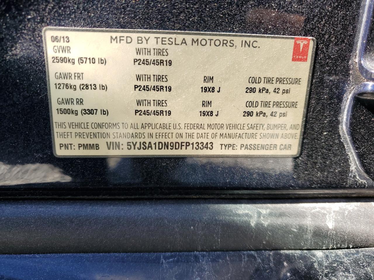 2013 Tesla Model S VIN: 5YJSA1DN9DFP13343 Lot: 91786775