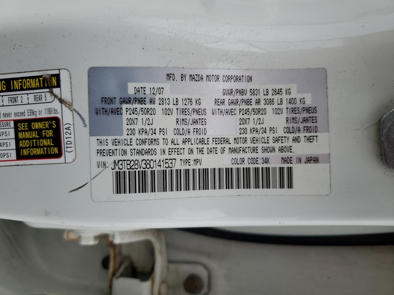 2008 Mazda Cx-9 VIN: JM3TB28V380141537 Lot: 91240815