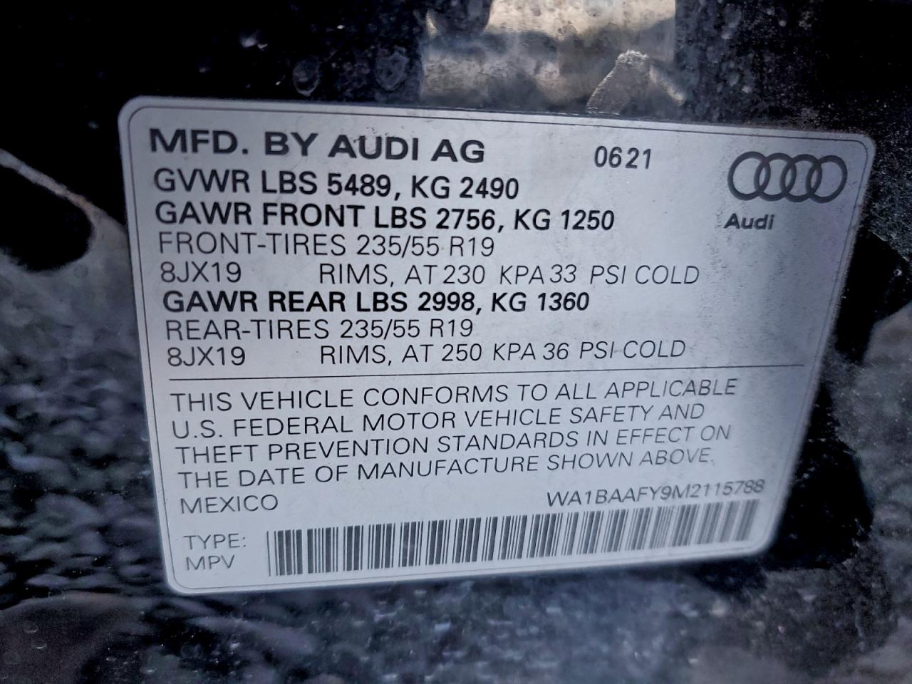 2021 Audi Q5 Premium Plus VIN: WA1BAAFY9M2115788 Lot: 94092315