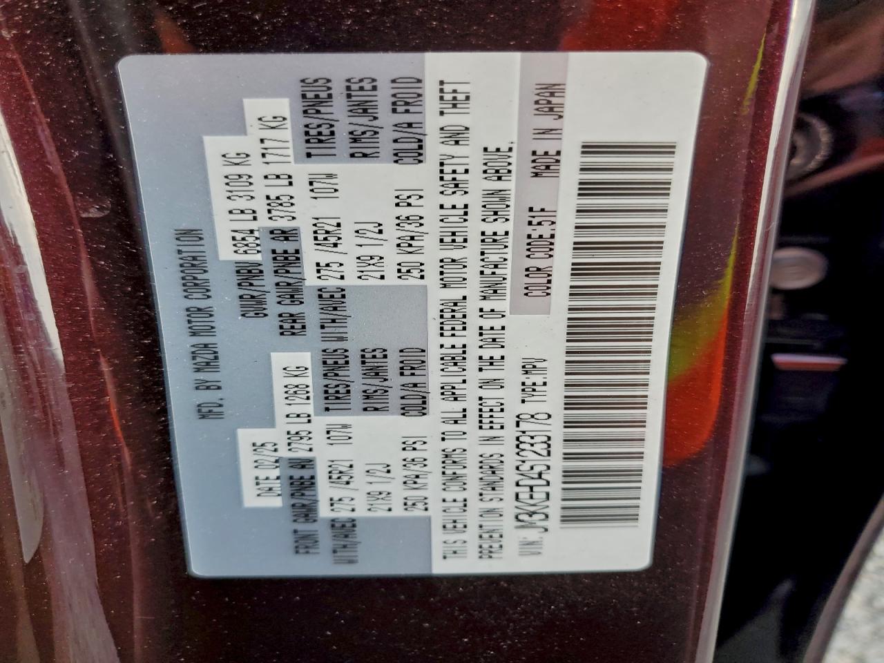 2025 Mazda Cx-90 Premium Plus VIN: JM3KKEHD4S1233178 Lot: 94448135