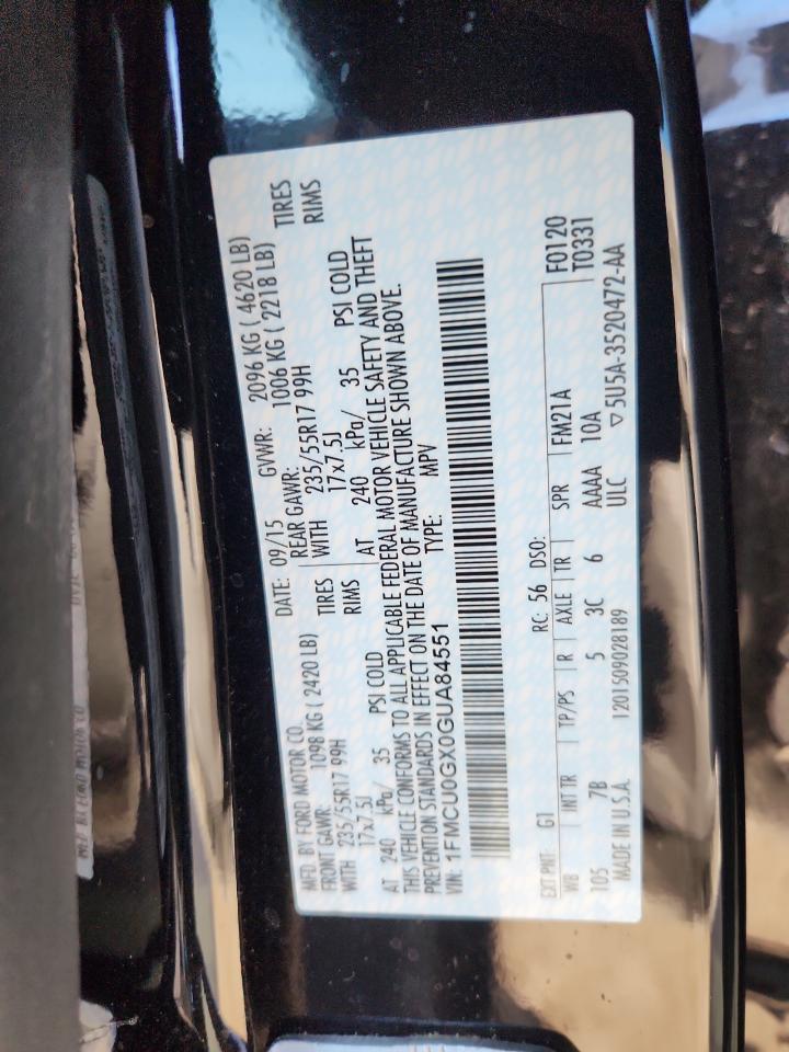 2016 Ford Escape Se VIN: 1FMCU0GX0GUA84551 Lot: 85436605