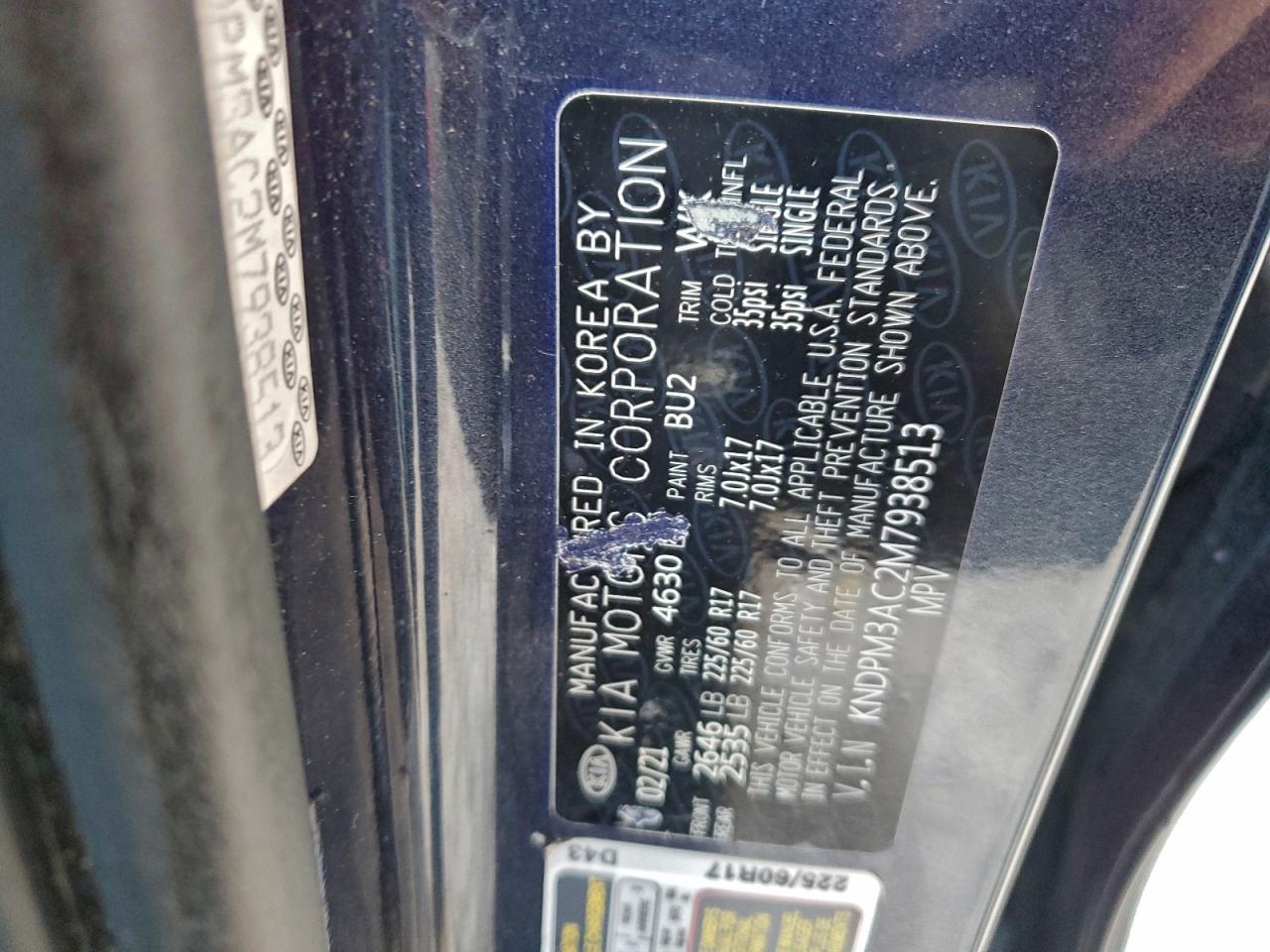 2021 Kia Sportage Lx VIN: KNDPM3AC2M7938513 Lot: 94446905