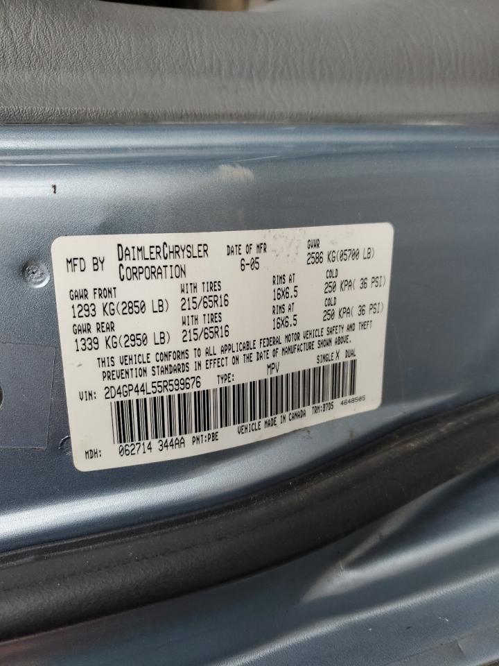 2005 Dodge Grand Caravan Sxt VIN: 2D4GP44L55R599676 Lot: 93438015