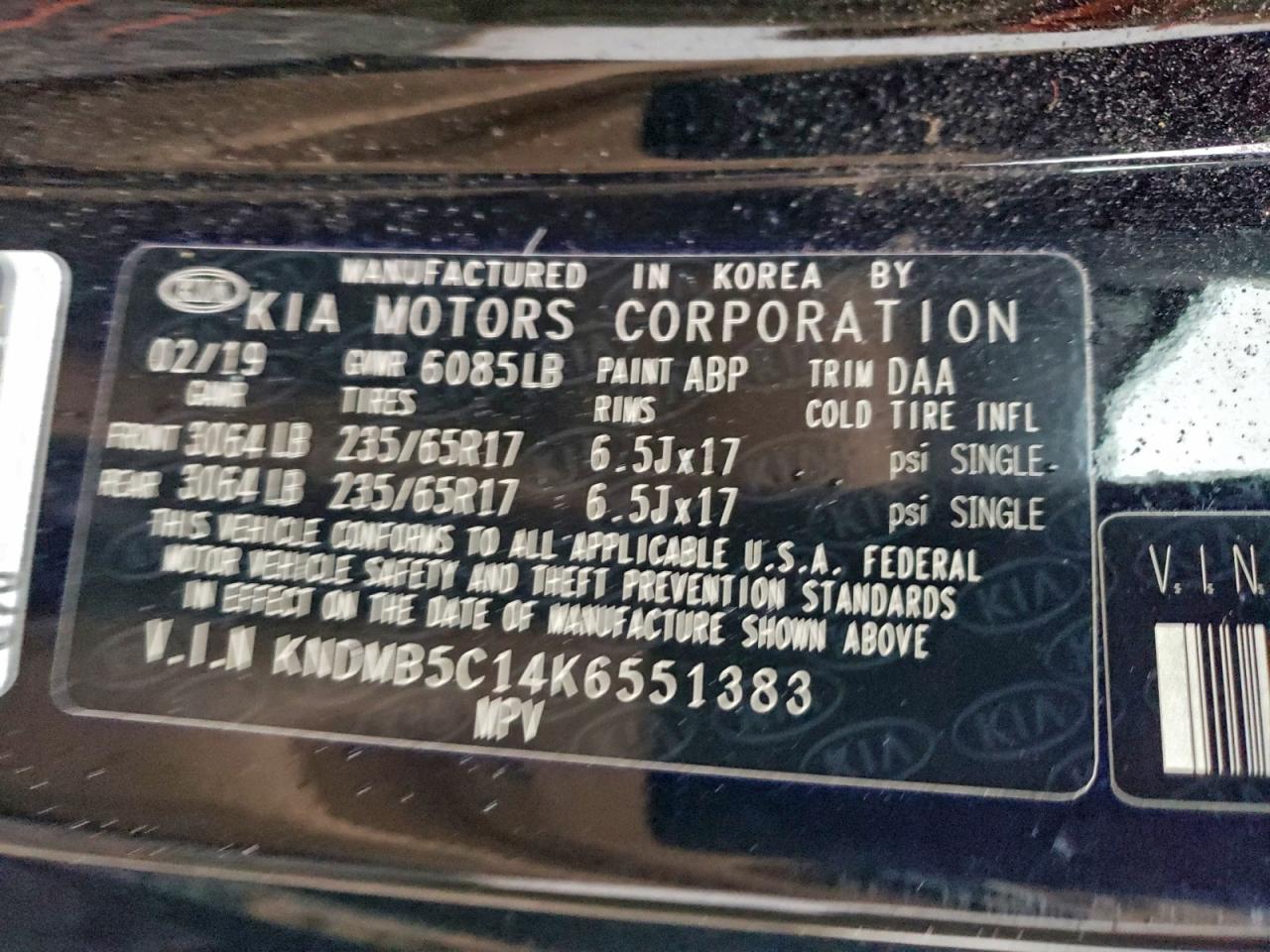 2019 Kia Sedona Lx VIN: KNDMB5C14K6551383 Lot: 92689055