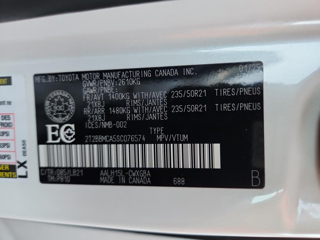 2025 Lexus Rx 350H Base VIN: 2T2BBMCA5SC076574 Lot: 93782235