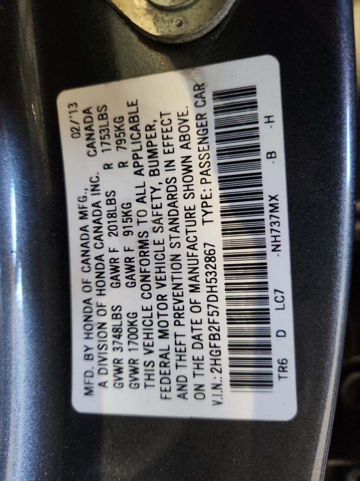 2013 Honda Civic Lx VIN: 2HGFB2F57DH532867 Lot: 93511445