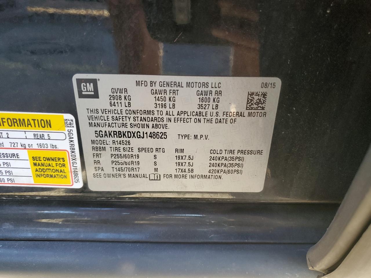 2016 Buick Enclave VIN: 5GAKRBKDXGJ148625 Lot: 90320155