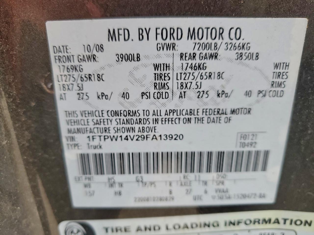 2009 Ford F150 Supercrew VIN: 1FTPW14V29FA13920 Lot: 93185725