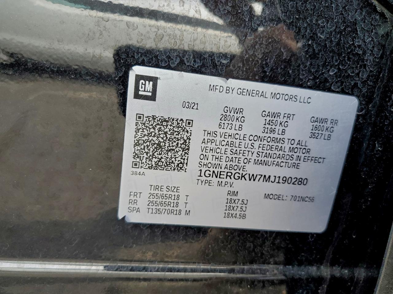 2021 Chevrolet Traverse Lt VIN: 1GNERGKW7MJ190280 Lot: 93726935