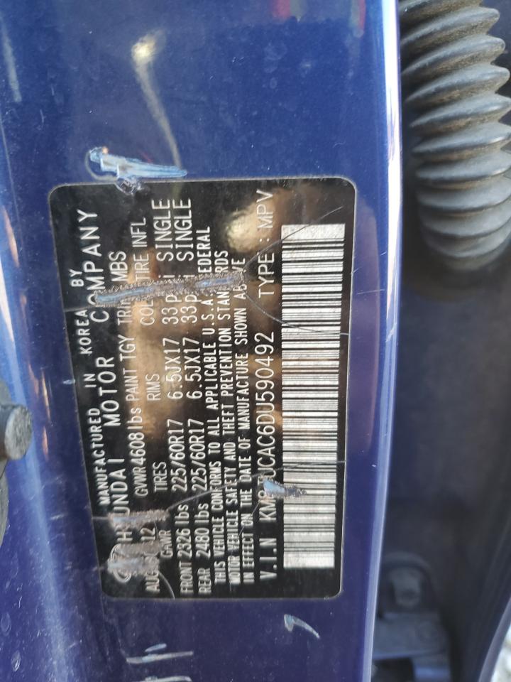 2013 Hyundai Tucson Gls VIN: KM8JUCAC6DU590492 Lot: 92660005