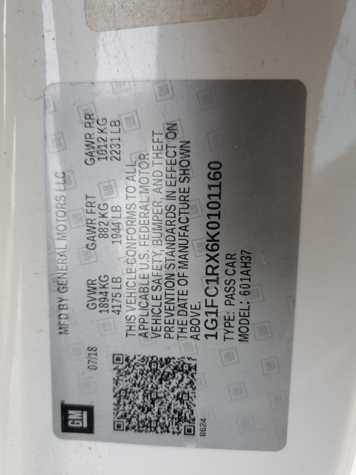 2019 Chevrolet Camaro Lt VIN: 1G1FC1RX6K0101160 Lot: 93003435