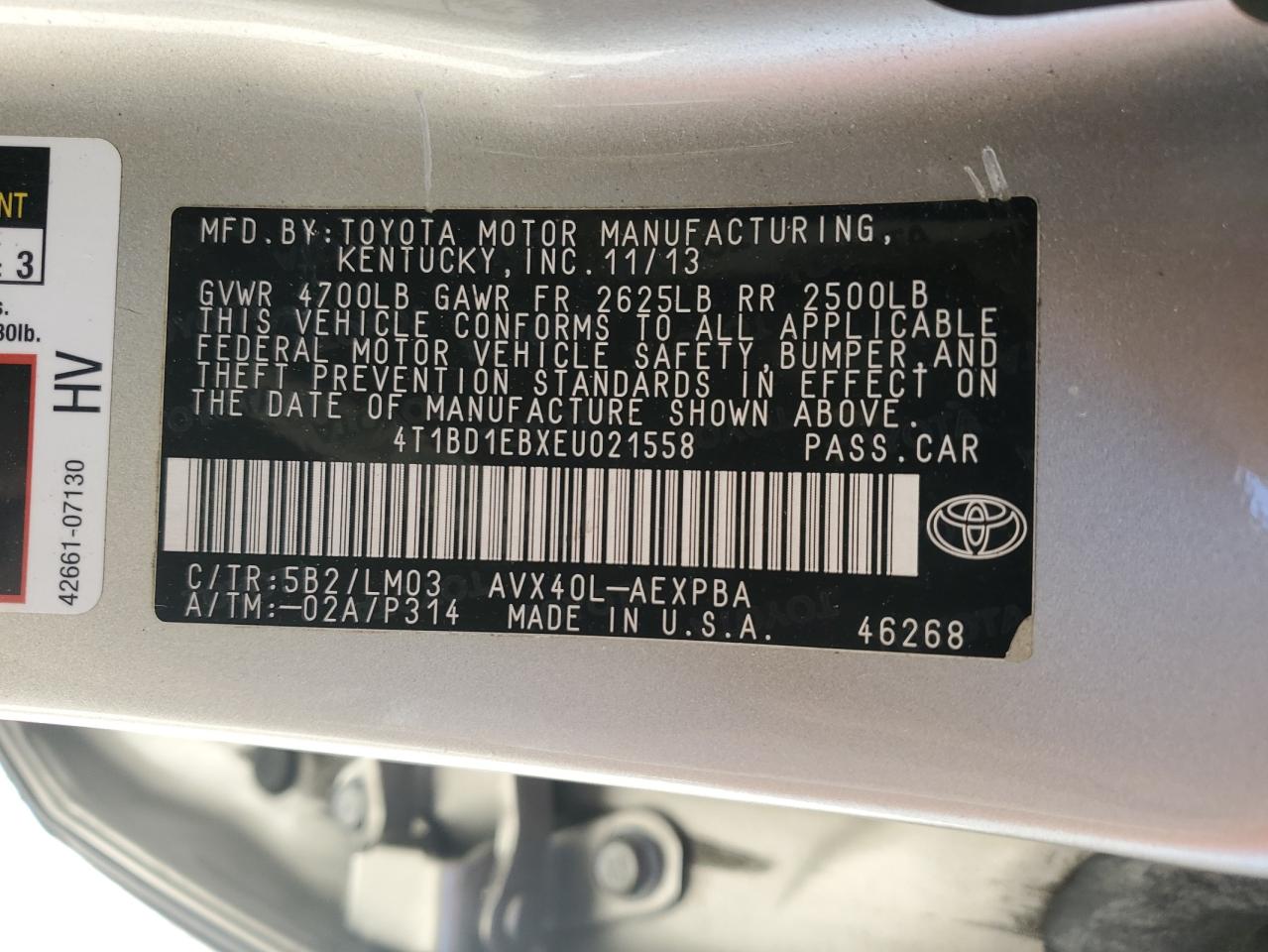 2014 Toyota Avalon Hybrid VIN: 4T1BD1EBXEU021558 Lot: 91481705