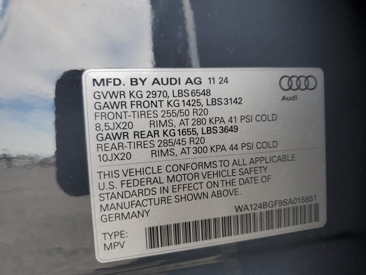 2025 Audi Q6 E-Tron Premium Plus VIN: WA124BGF9SA015851 Lot: 91254275