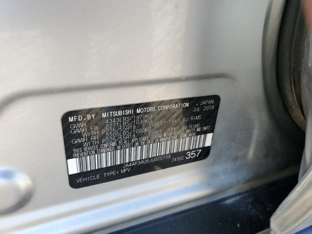 2018 Mitsubishi Outlander Sport Es VIN: JA4AP3AU5JU025158 Lot: 91530435